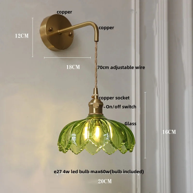 DecorBites™ Green Glass LED Wall Lights Fixture with Pull Chain Switch