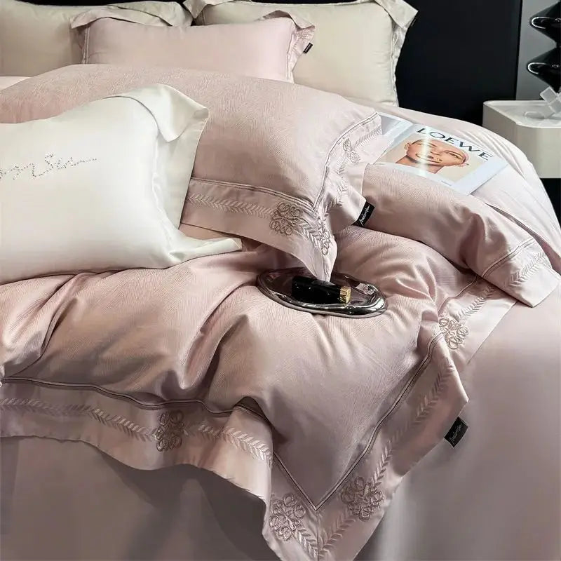 Decobites Luxury Embroidered Jacquard Bedding Set - Soft, Silky, Breathable Cotton Duvet Cover Set