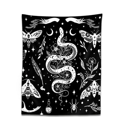 Decobites Moth Snake Psychedelic Tapestry Wall Hanging for Boho Home Decor