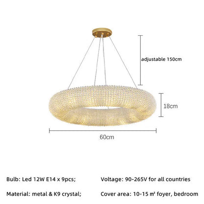 DecorBites™ Crystal Loft Chandelier: Modern Luxury LED Pendant Light for Living Room Decor
