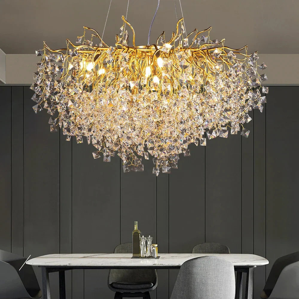 Gold Crystal Branch Chandelier G9 For Kitchen Island