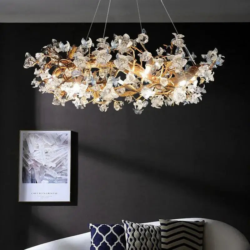 DecorBites™ Kapok Flower Glass Crystal Chandelier for Living Room Dining Bedroom