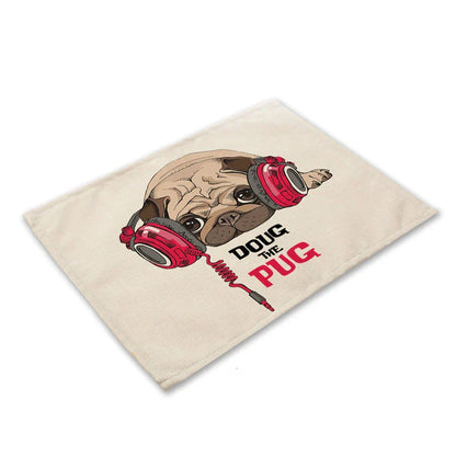 DecorBites™ Cute Dog Linen Dining Mats Coasters 42*32cm Home Decor