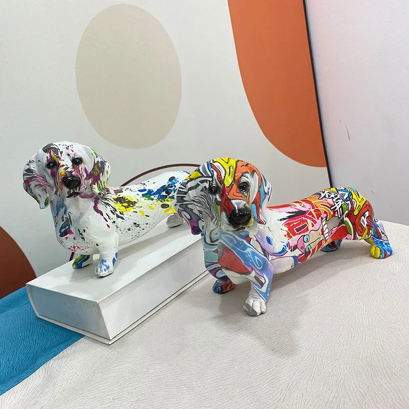 DecorBites™ Dachshund Dog Resin Graffiti Art Figurine for Home Interior Collection