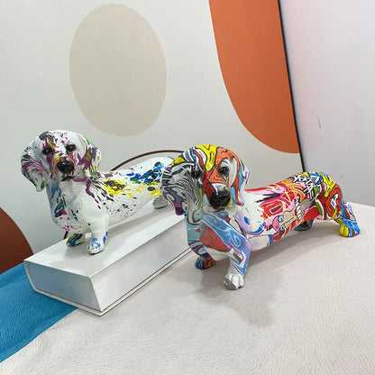 DecorBites™ Dachshund Dog Resin Graffiti Art Figurine for Home Interior Collection