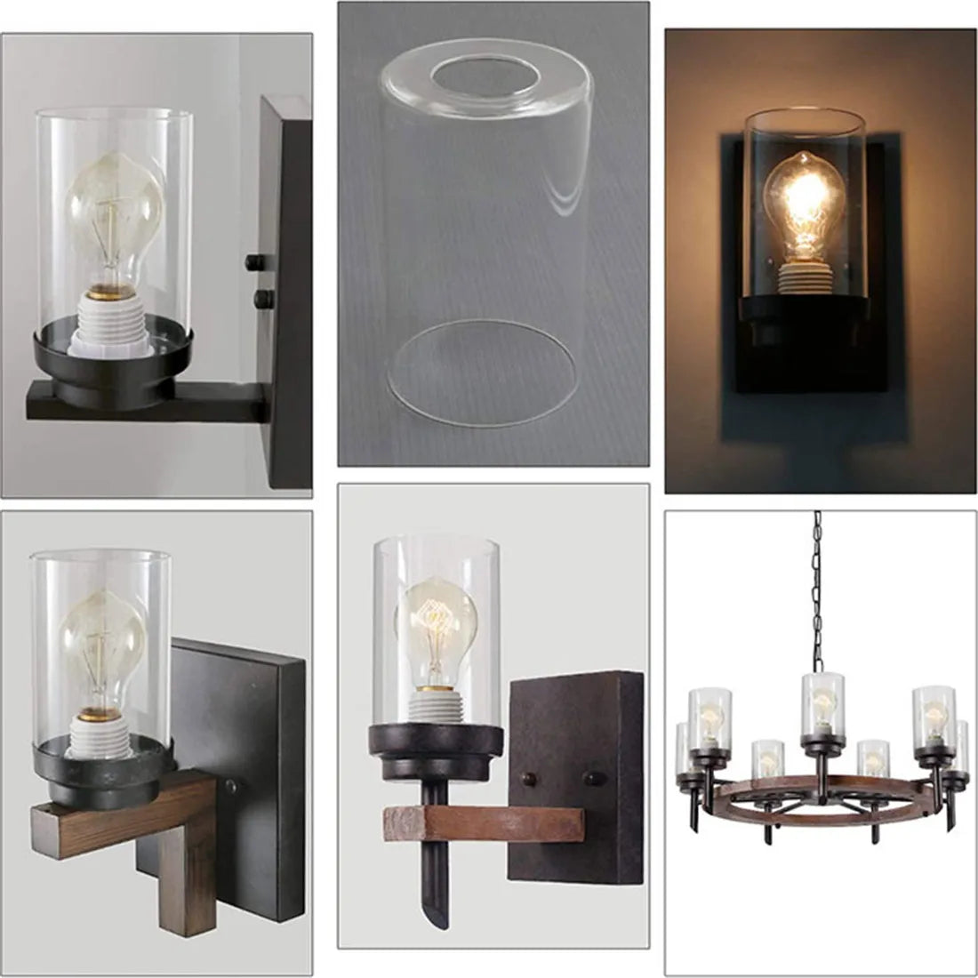 DecorBites™ Clear Glass Cylinder Lamp Shade for E27 E26 Socket - Vanity Chandelier Floor Light