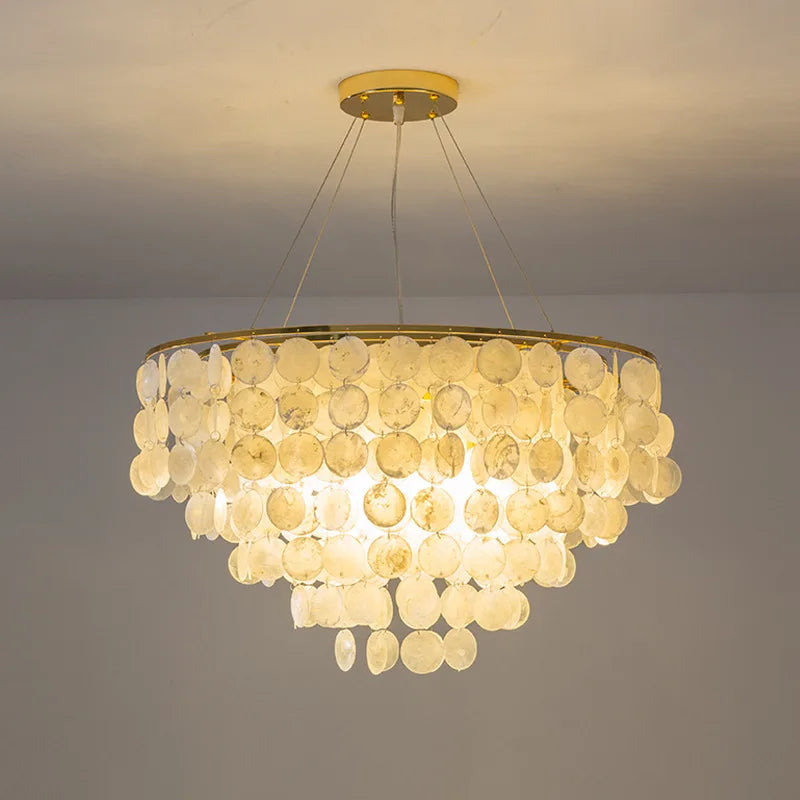 DecorBites™ LED Shell Chandelier: Modern Gold Chrome Ceiling Hanging Light