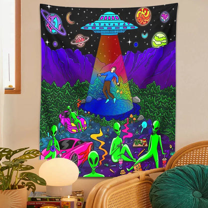 Decobites UFO Cartoon Tapestry Wall Hanging for Home Decor