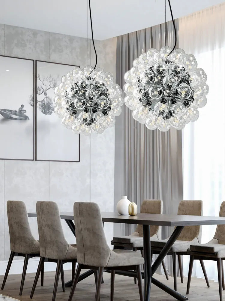 DecorBites™ Clear Glass Bubble G4 LED Dandelion Chandelier - Gold/Silver/Black Hardware