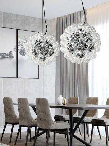 DecorBites™ Clear Glass Bubble G4 LED Dandelion Chandelier - Gold/Silver/Black Hardware