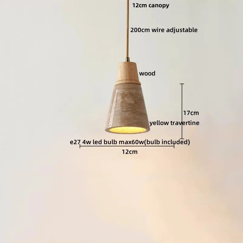 DecorBites™ Japanese Style LED Pendant Lights Wood Canopy Cement Lampshade