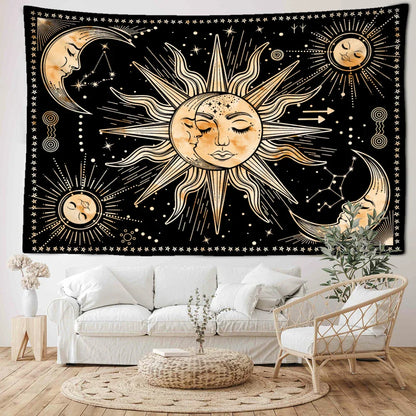 Decobites Star Sun Moon Tarot Tapestry: Mystic Hippie Wall Hanging for Home Decor