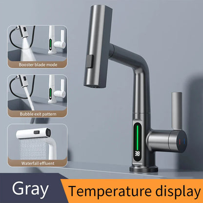 DecorBites™ Digital Display Basin Faucet with Stream Sprayer, Hot Cold Water Mixer