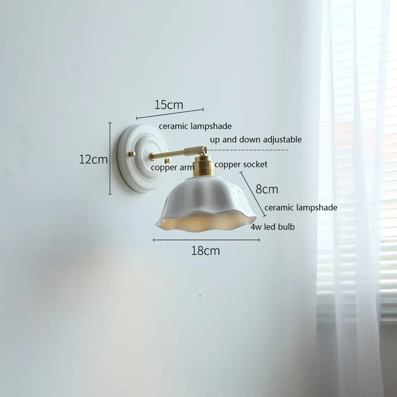 DecorBites™ Ceramic LED Wall Light with Copper Arm Socket for Bedroom Living Room