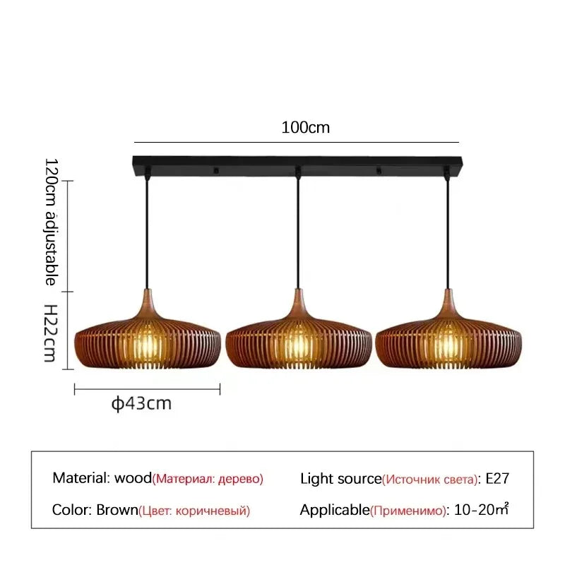 Wabi-Sabi Hollowed Wood Pendant Light in Brown