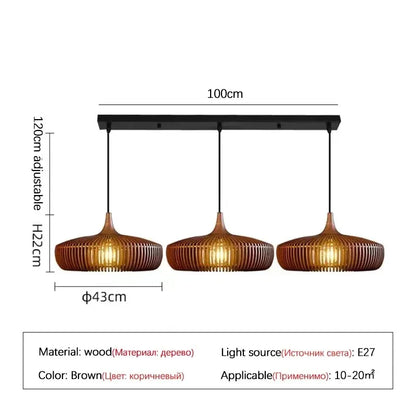Wabi-Sabi Hollowed Wood Pendant Light in Brown