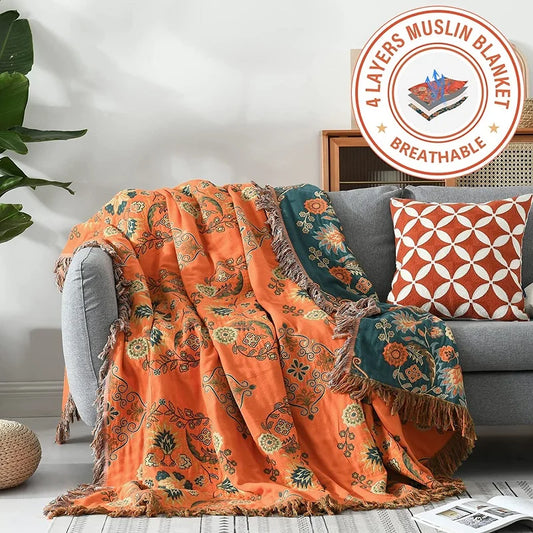 بطانية منشفة بوهو من ديكوربايتس™ - غطاء أريكة وغطاء من القطن الناعم بتصميم نورديك