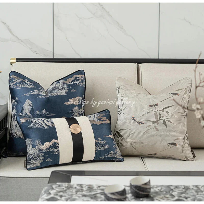 Funda de cojín bordada con libélulas DecorBites™ - Estilo pintoresco y elegante