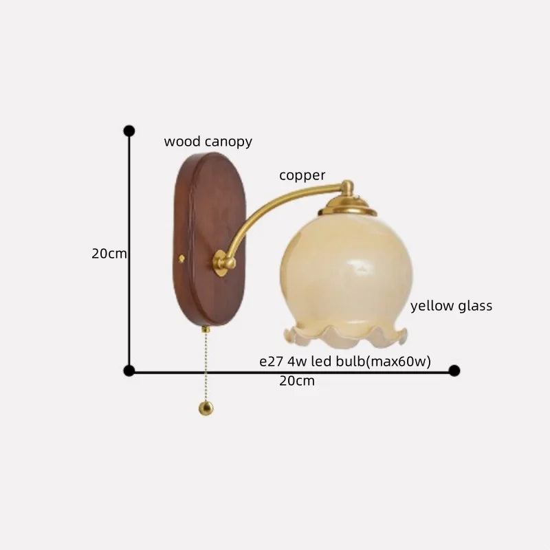 DecorBites™ LED Japanese Style Wall Lights Copper Wood Bedside Lamp for Home Bedroom