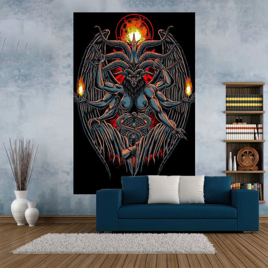 Decobites Satan Tapestry Death Art Devil Wall Hanging Evil Style Home Decor