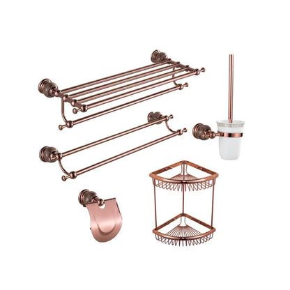 DecorBites™ Brass & Jade Rose Gold Bathroom Set: Paper Holder, Towel Bar, Soap Basket