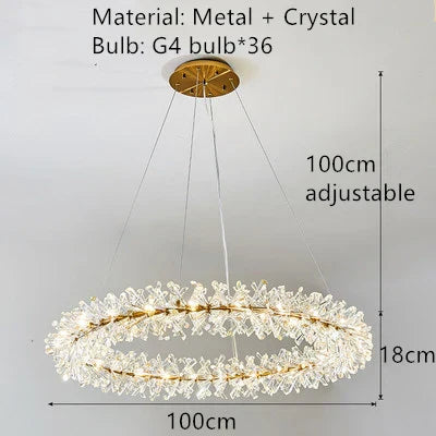 DecorBites™ Crystal Chandelier Flower Luxury Round Rings Hang Lamp for Indoor Spaces