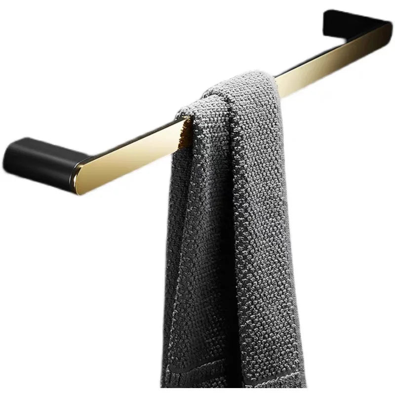 Conjunto de Baño Decorbites™ Oro y Negro - Estante, Perchero para Toallas, Soportes, Soporte para Cepillo y Más