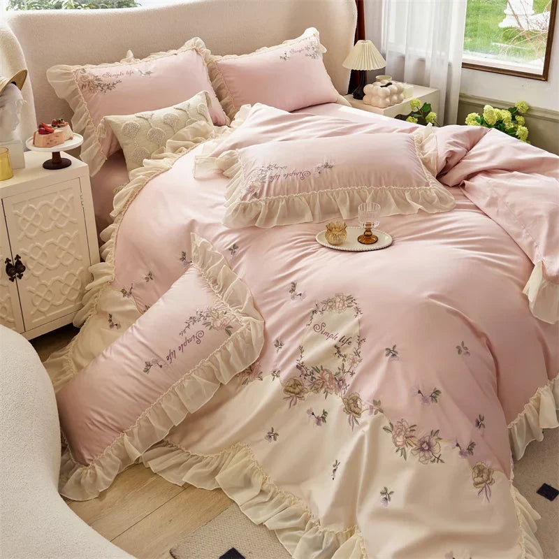 Decobites Flowers Lace Ruffles Princess Wedding Bedding Set 1000TC Egyptian Cotton Collection