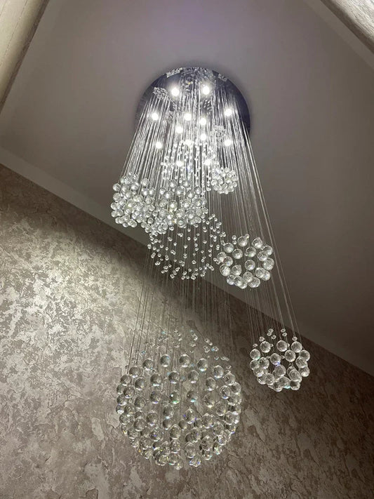 Lámpara de araña DecorBites™ con diseño de bola de cristal - Luces grandes y elegantes con brillo, 80 cm de diámetro x 300 cm de alto