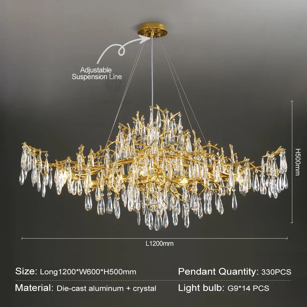 Decorbites™ Candelabro de Cristal Dorado - Luz Larga de Lujo Moderno para Cocina, Comedor, Sala de Estar, Dormitorio