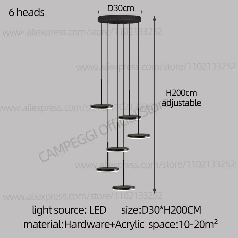 DecorBites™ Golden Black LED Long Chandelier for Home, Restaurant, and Cafe