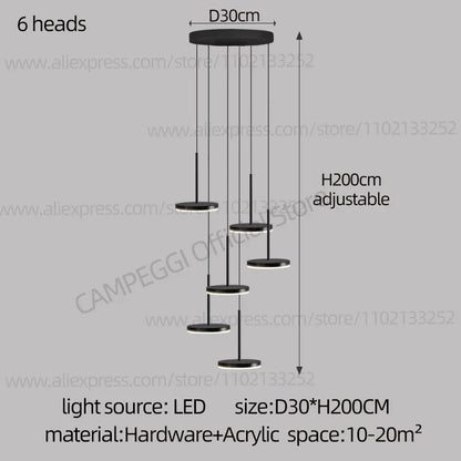 DecorBites™ Golden Black LED Long Chandelier for Home, Restaurant, and Cafe