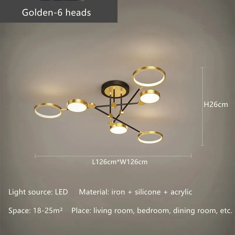 DecorBites™ Gold Frame LED Remote Control Dimmable Ceiling Lamp for Living Room, Dining, Bedroom