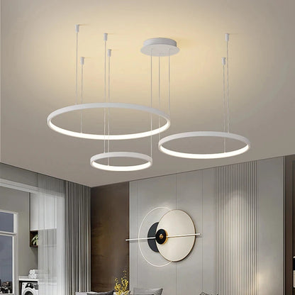 Black Rings Simple Style Modern Pendant Light Minimalist Chandelier Living Room Restaurant Dimmable Remote Lamp Home Decoration