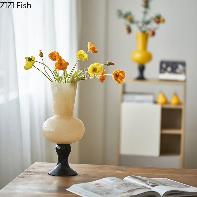 DecorBites™ Goblet Glass Vase for Desk Decoration with Artificial Flowers