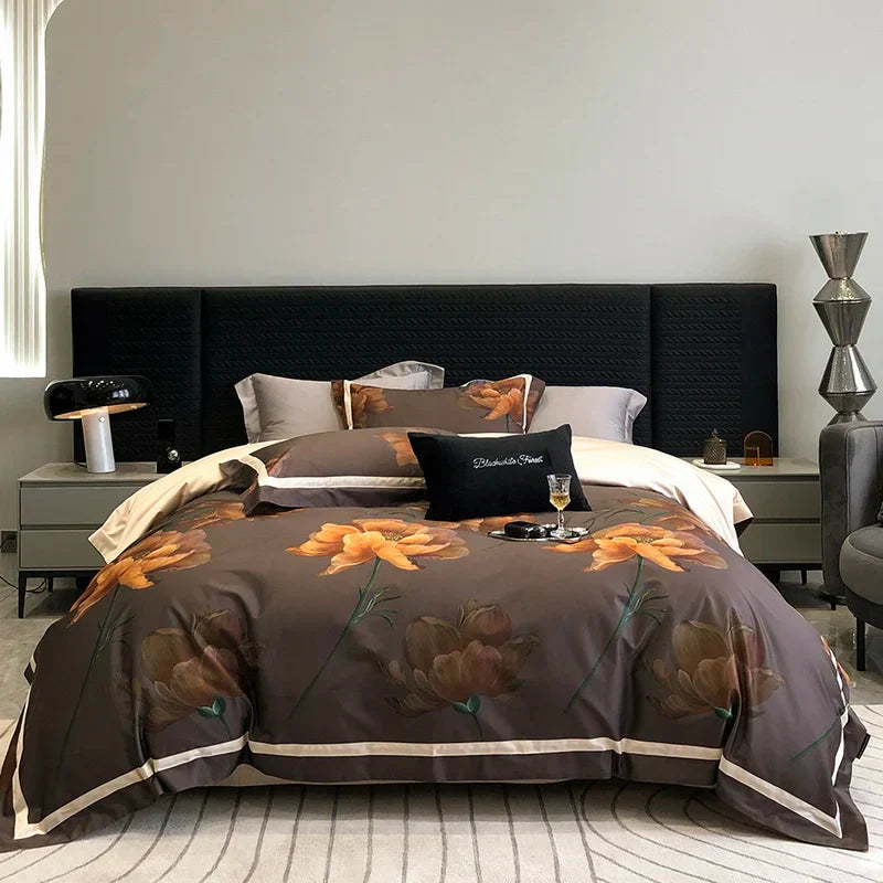 Decobites Luxury Flowers 1000TC Egyptian Cotton Bedding Set: 1 Duvet Cover, 1 Sheet, 2 Pillowcases