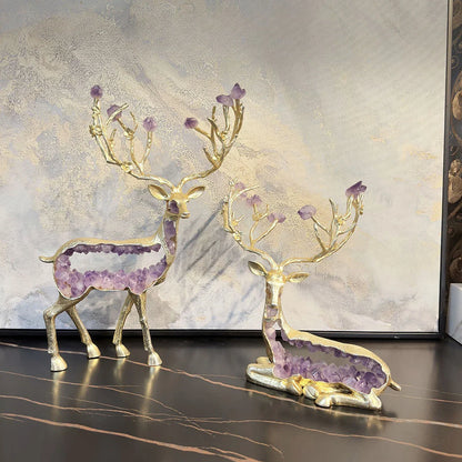 Estatua de ciervo de amatista DecorBites™ | Escultura de animal de cristal simulado para decoración del hogar