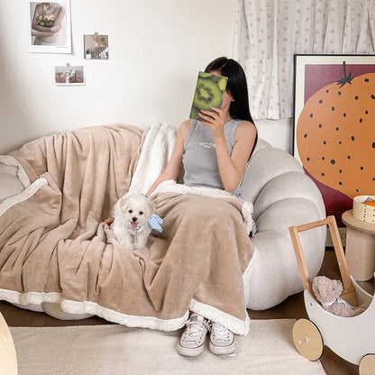 DecorBites™ Lamb Wool Multi-Purpose Blanket: Soft & Warm Sofa Cover, Office Quilt