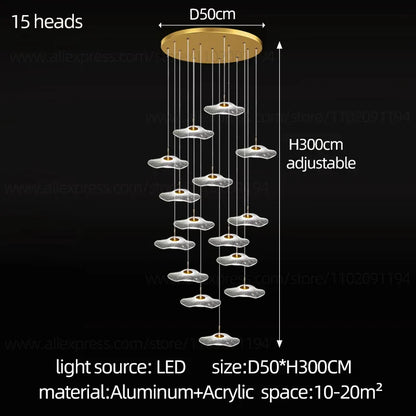 DecorBites™ LED Lotus Leaf Staircase Chandelier: Modern Design for Hotel Lobby, Kitchen & Villa