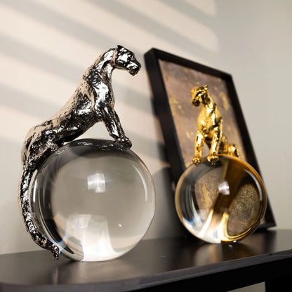 DecorBites™ Leopard Crystal Ball Metal Cheetah Sculpture Home Decor