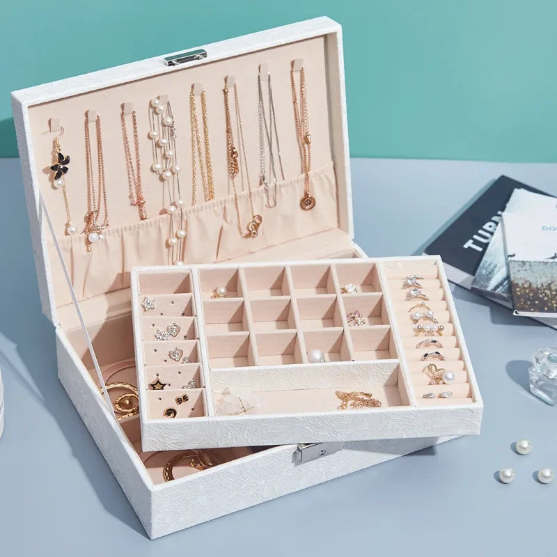 DecorBites™ Leather Jewelry Storage Box Necklace Bracelet Ring Organizer