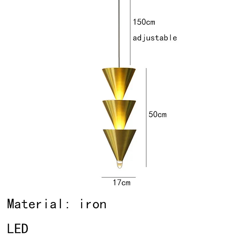 Gold Cone Pendant Lamp 5-Light LED Design