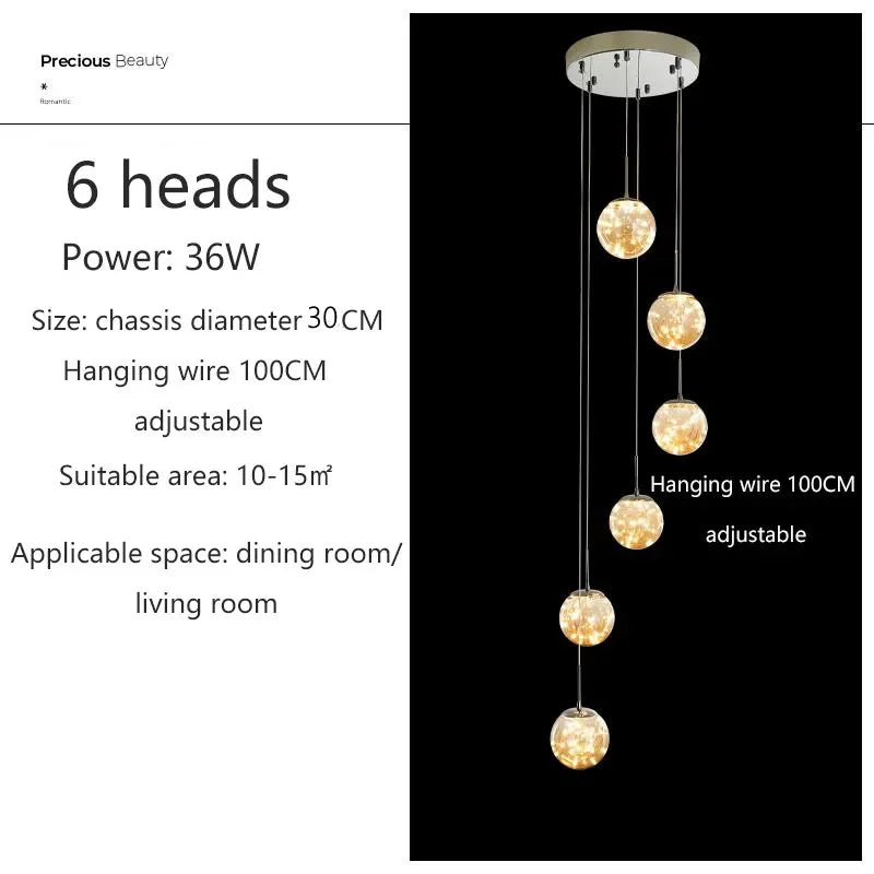 DecorBites™ LED Glass Ball Chandelier for Duplex Villa Living Room