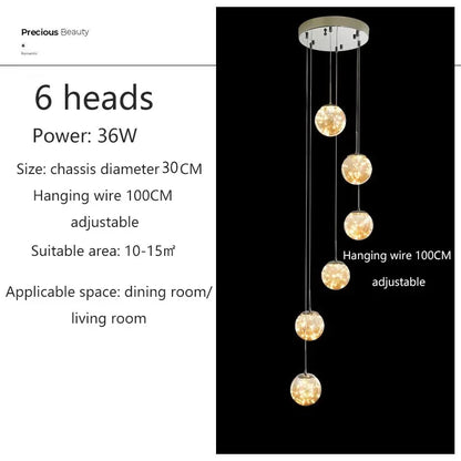 DecorBites™ LED Glass Ball Chandelier for Duplex Villa Living Room