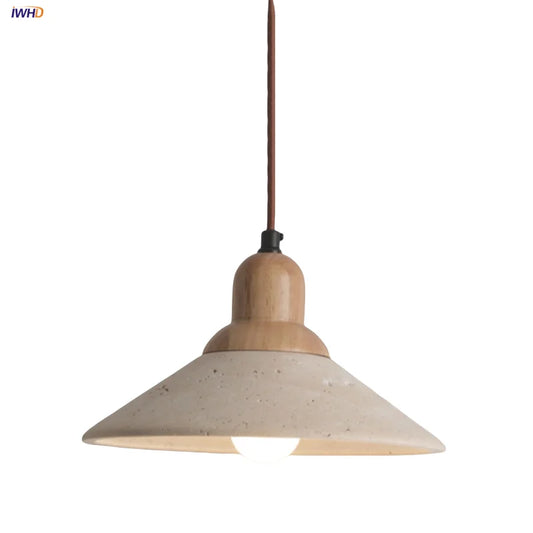 DecorBites™ LED Wood Canopy Pendant Lights Yellow Travertine Stone Hanging Lamp