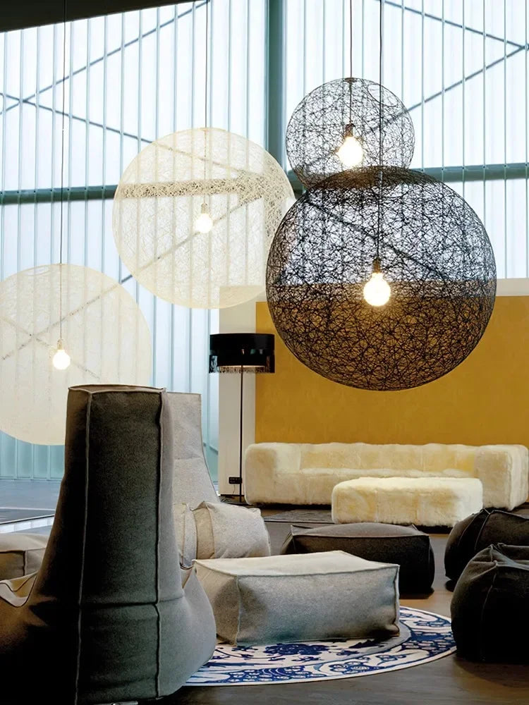 DecorBites™ Hemp Rattan Sphere Pendant Lights for Home Decor & Lighting