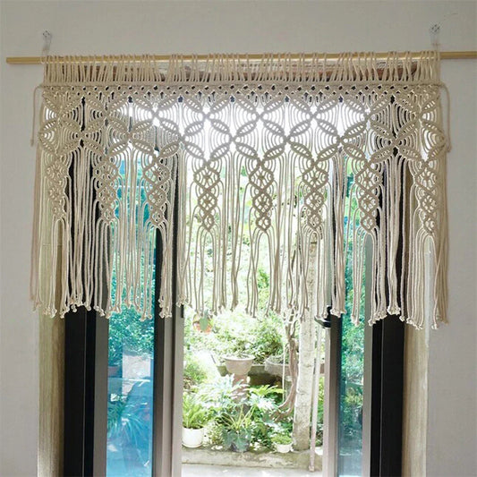 Decobites Macrema Cotton Rope Tassel Curtain Tapestry for Bohemian Room Decor