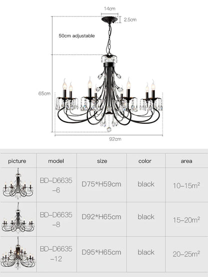 DecorBites™ Crystal Chandelier: Modern Black E14 Candle Pendent Lamp for Living Room