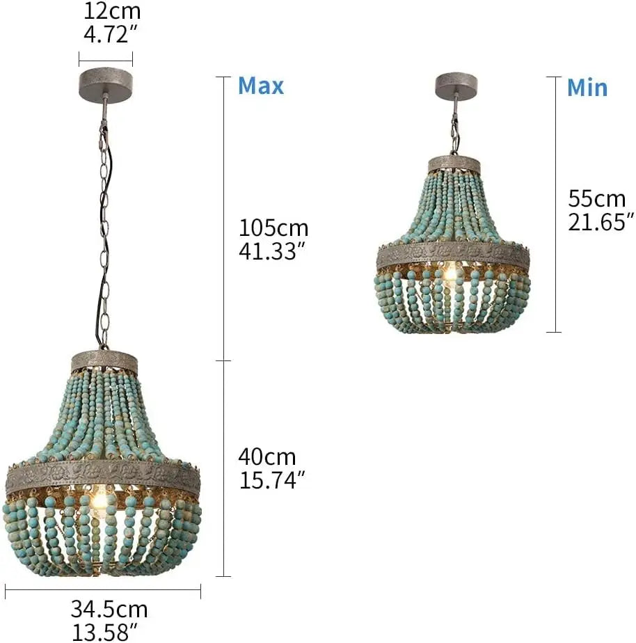 DecorBites™ Blue Wood Beads Ceiling Chandelier Pendant Lamps