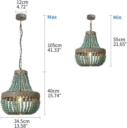 DecorBites™ Blue Wood Beads Ceiling Chandelier Pendant Lamps